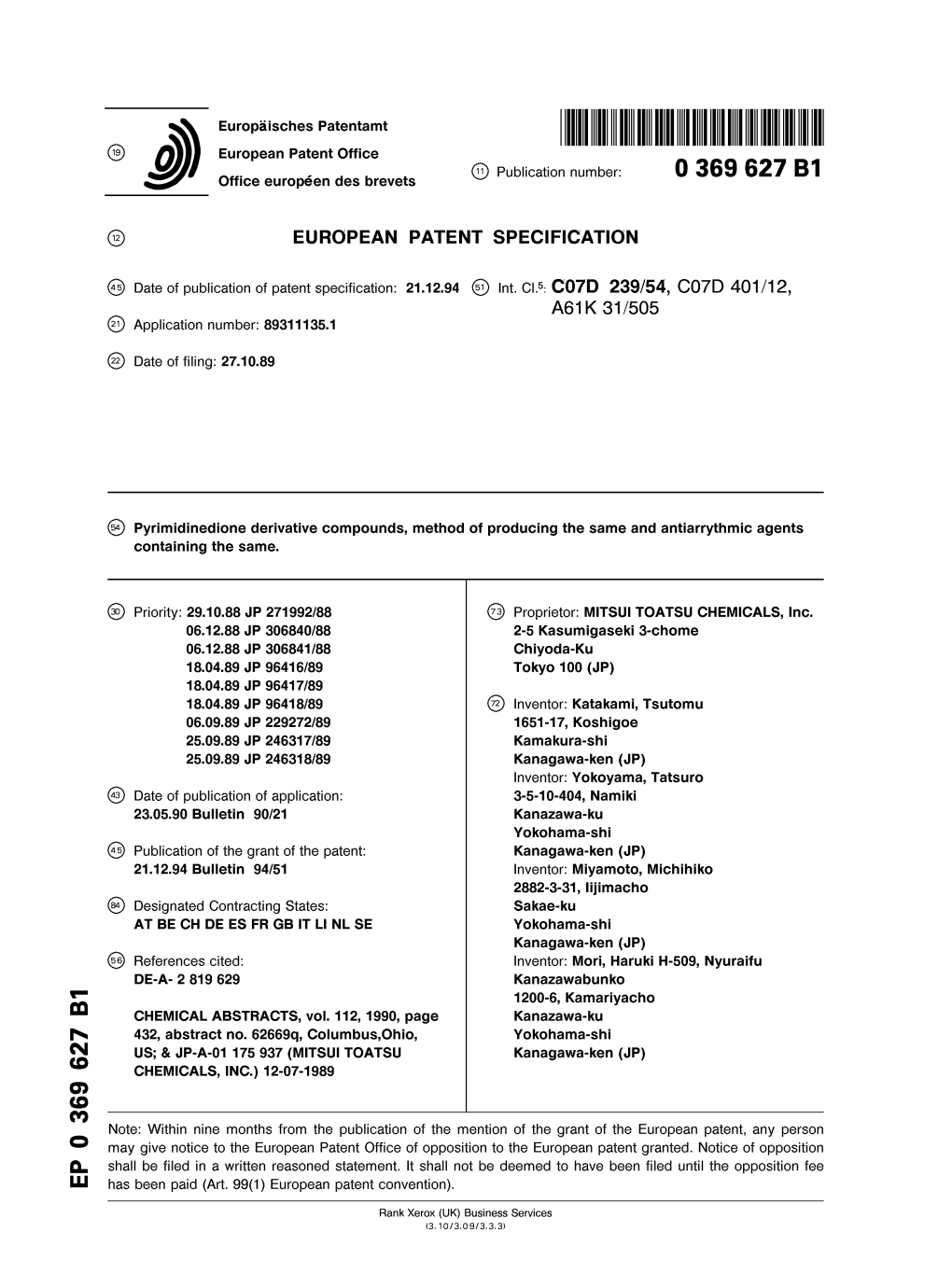 Pyrimidinedione Derivative Compounds, Method of Producing