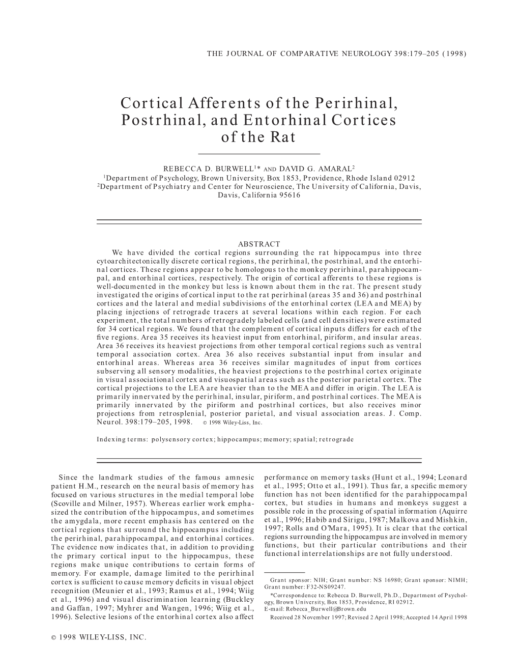 Cortical Afferents of the Perirhinal, Postrhinal, and Entorhinal Cortices of the Rat