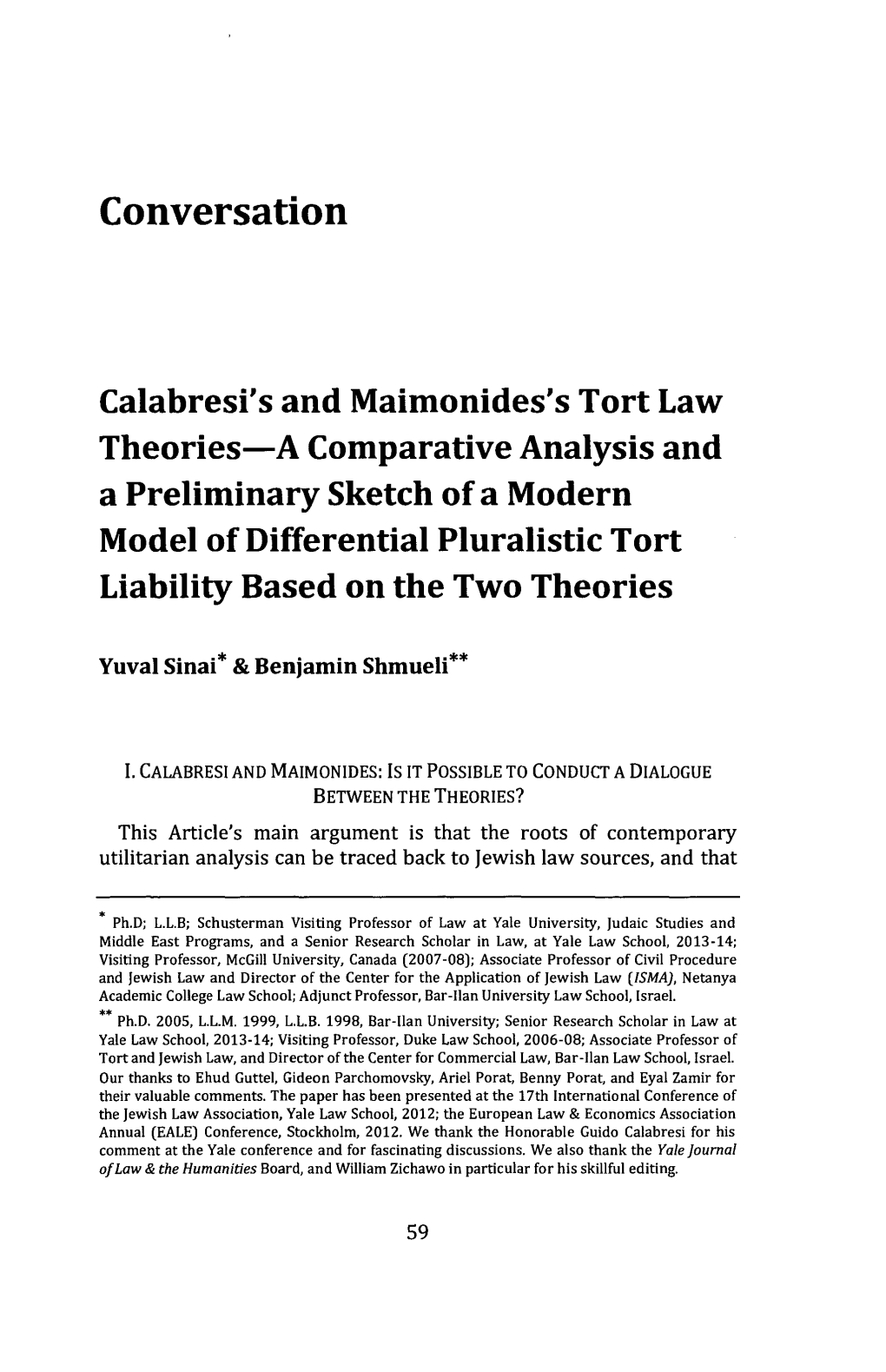 Calabresi's and Maimonides's Tort Law Theories-A Comparative