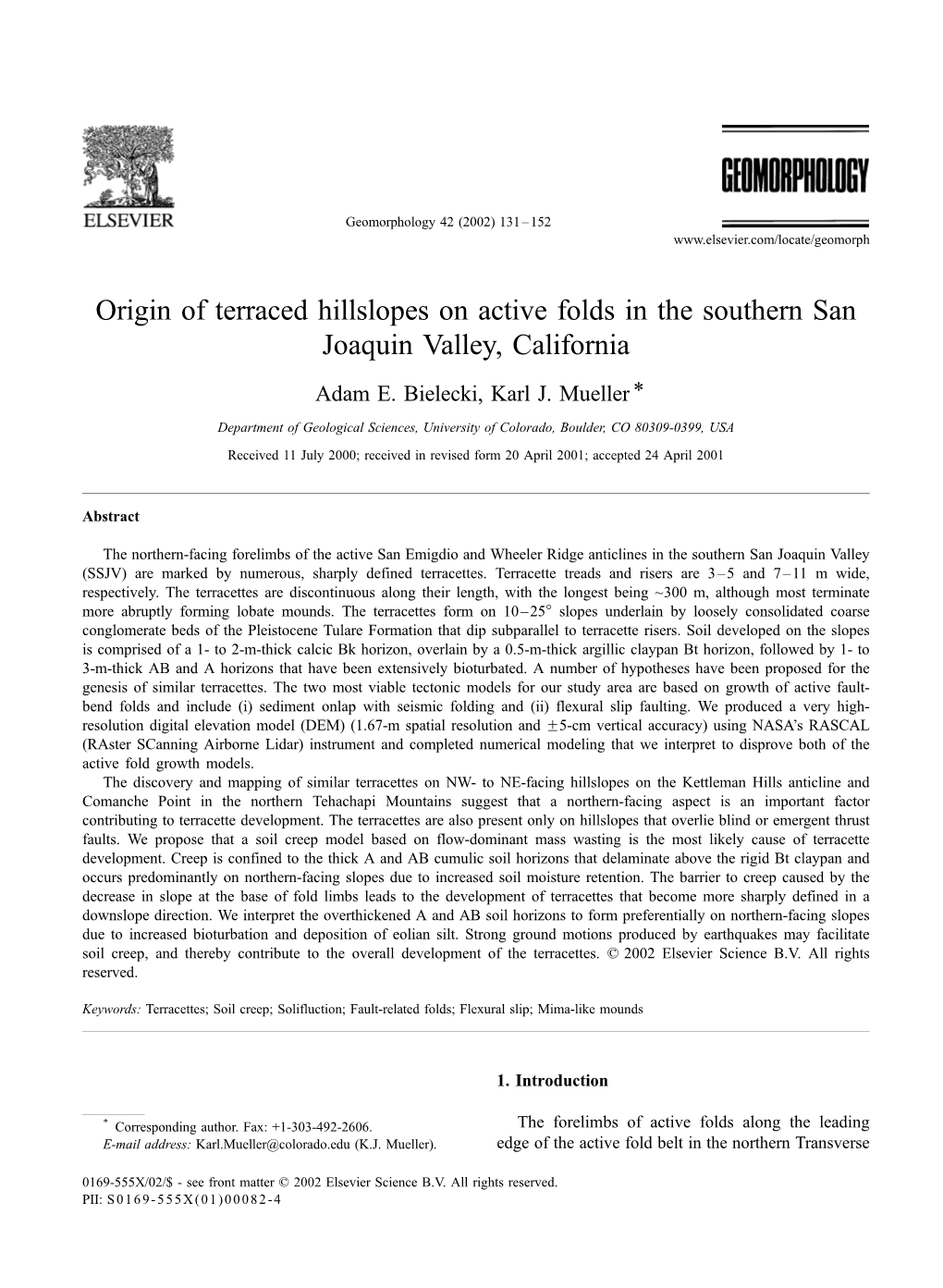 Origin of Terraced Hillslopes on Active Folds in the Southern San Joaquin Valley, California