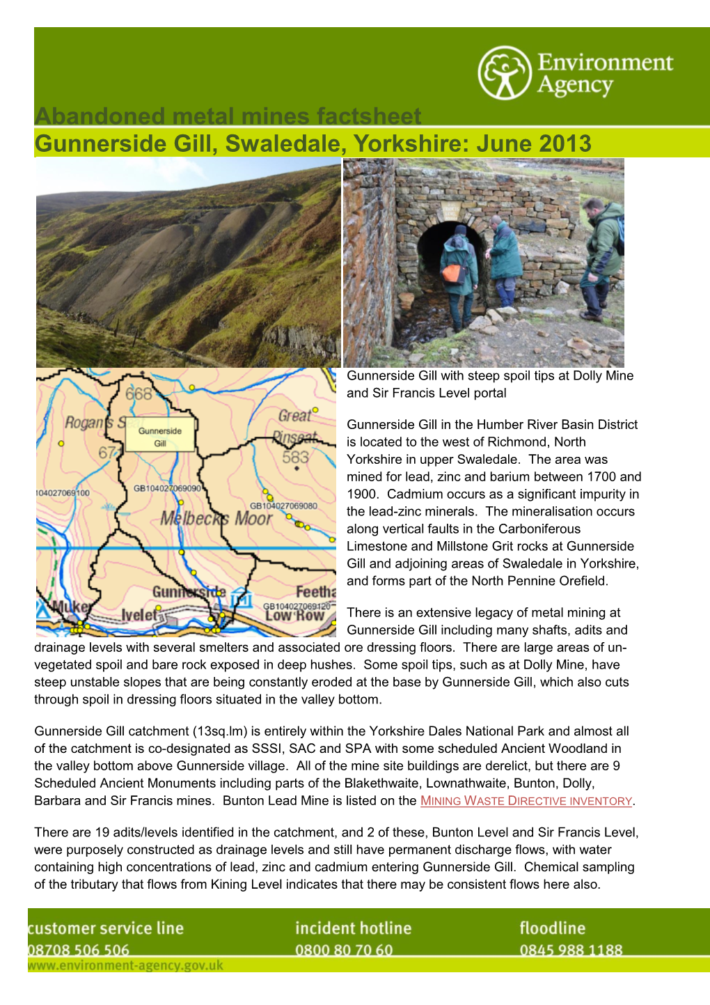 Abandoned Metal Mines Factsheet Gunnerside Gill, Swaledale, Yorkshire: June 2013