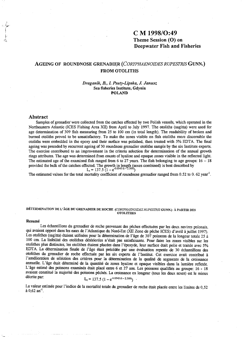 C M 1998/0:49 Theme Session (0) on Deepwater Fish and Fisheries