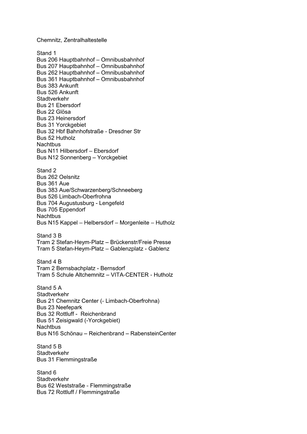 Chemnitz, Zentralhaltestelle Stand 1 Bus 206 Hauptbahnhof