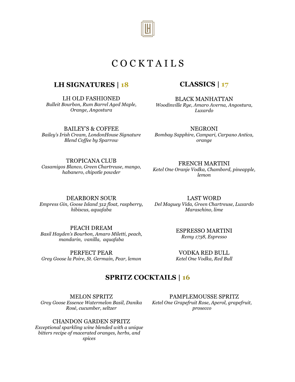 Website Cocktail Menu