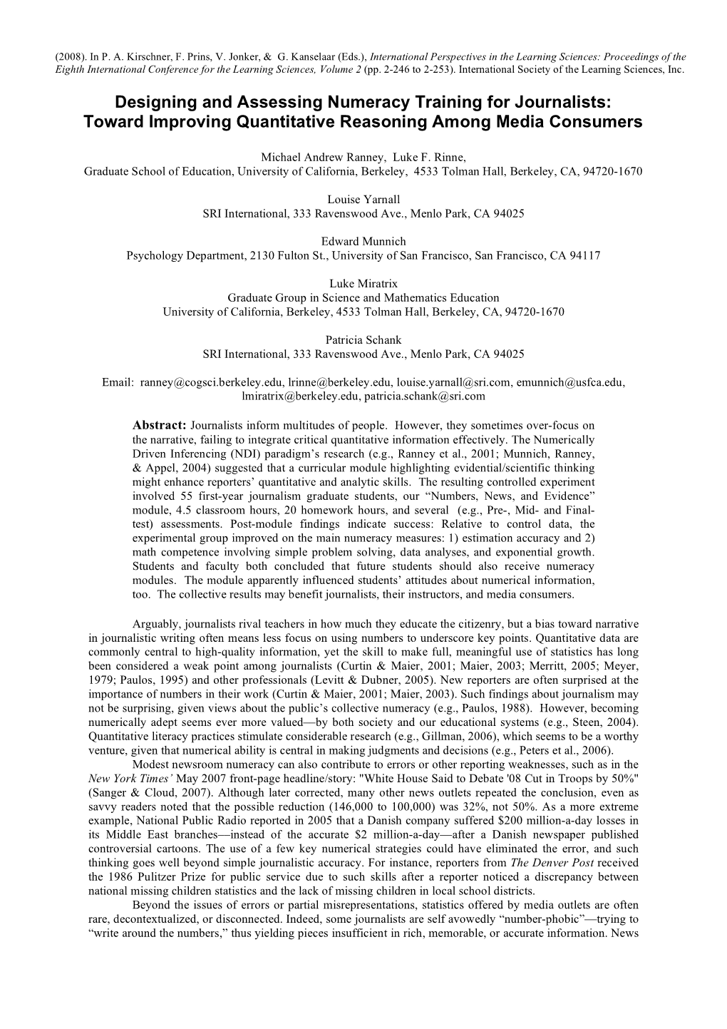 Designing and Assessing Numeracy Training for Journalists: Toward Improving Quantitative Reasoning Among Media Consumers