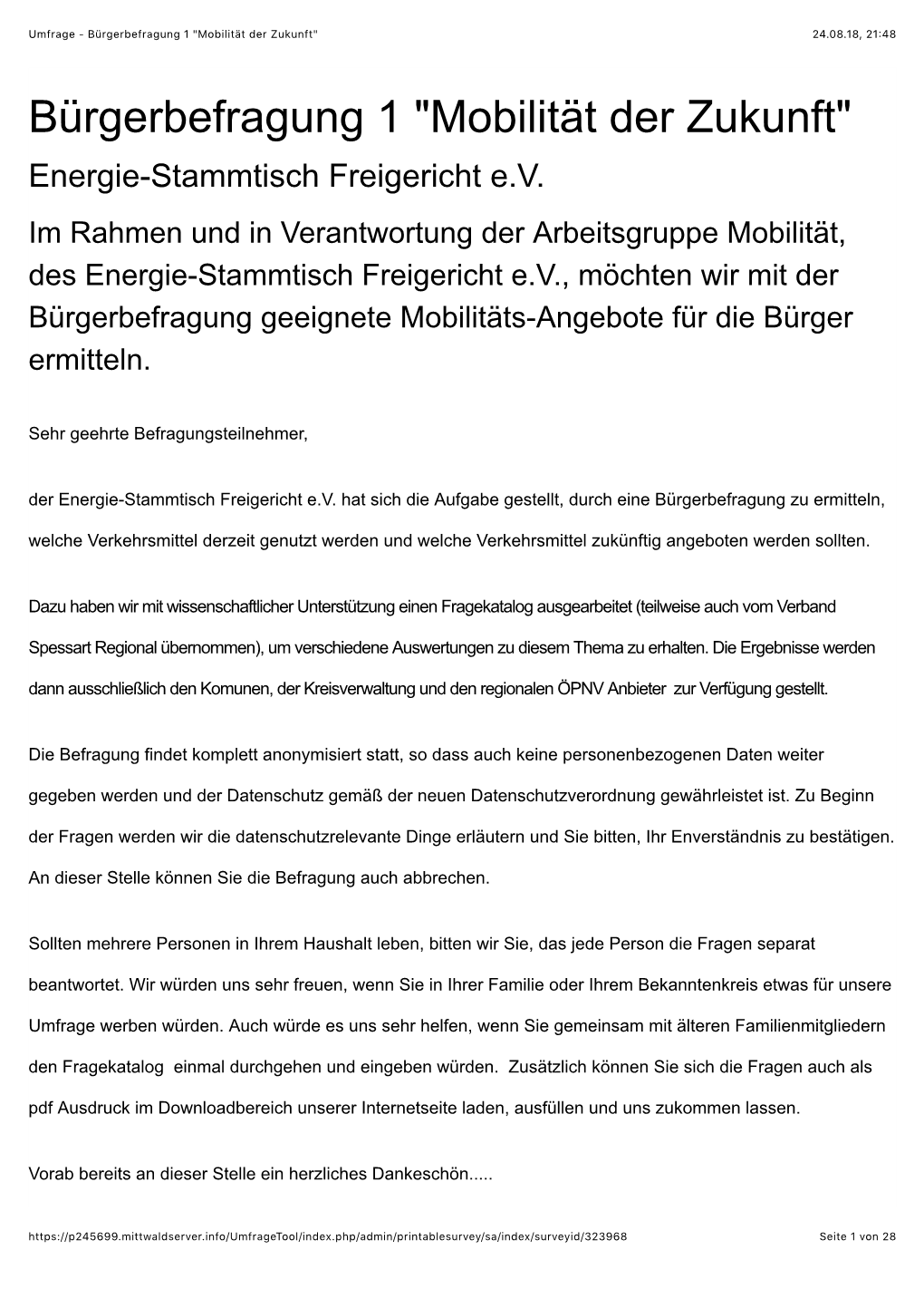 Umfrage - Bürgerbefragung 1 "Mobilität Der Zukunft" 24.08.18, 21�48