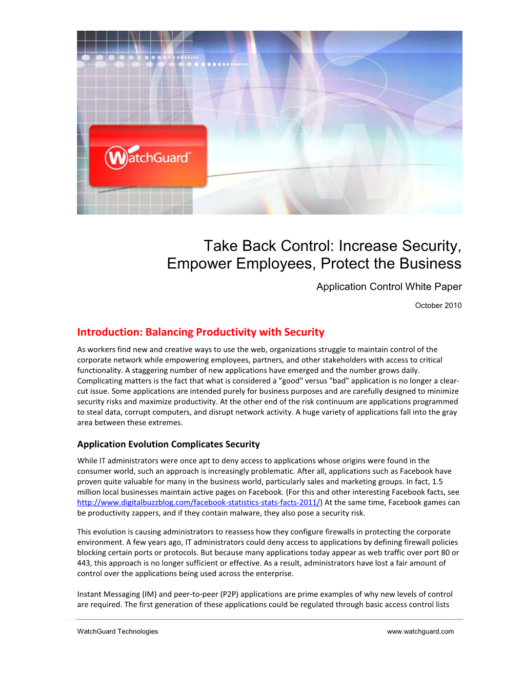 Take Back Control: Increase Security, Empower Employees, Protect the Business Application Control White Paper