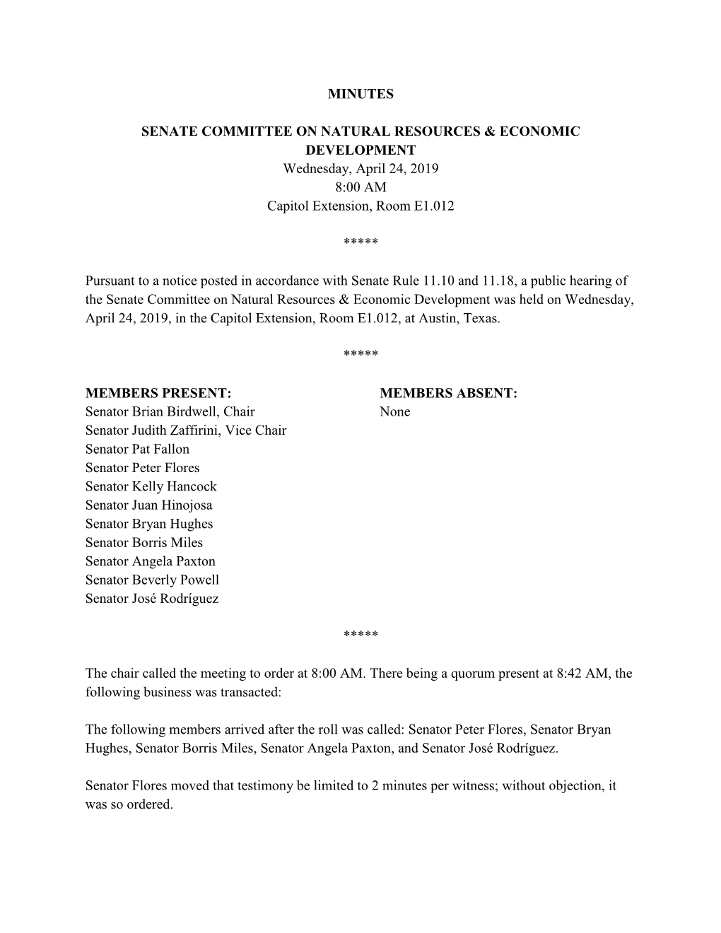 Minutes Senate Committee on Natural Resources