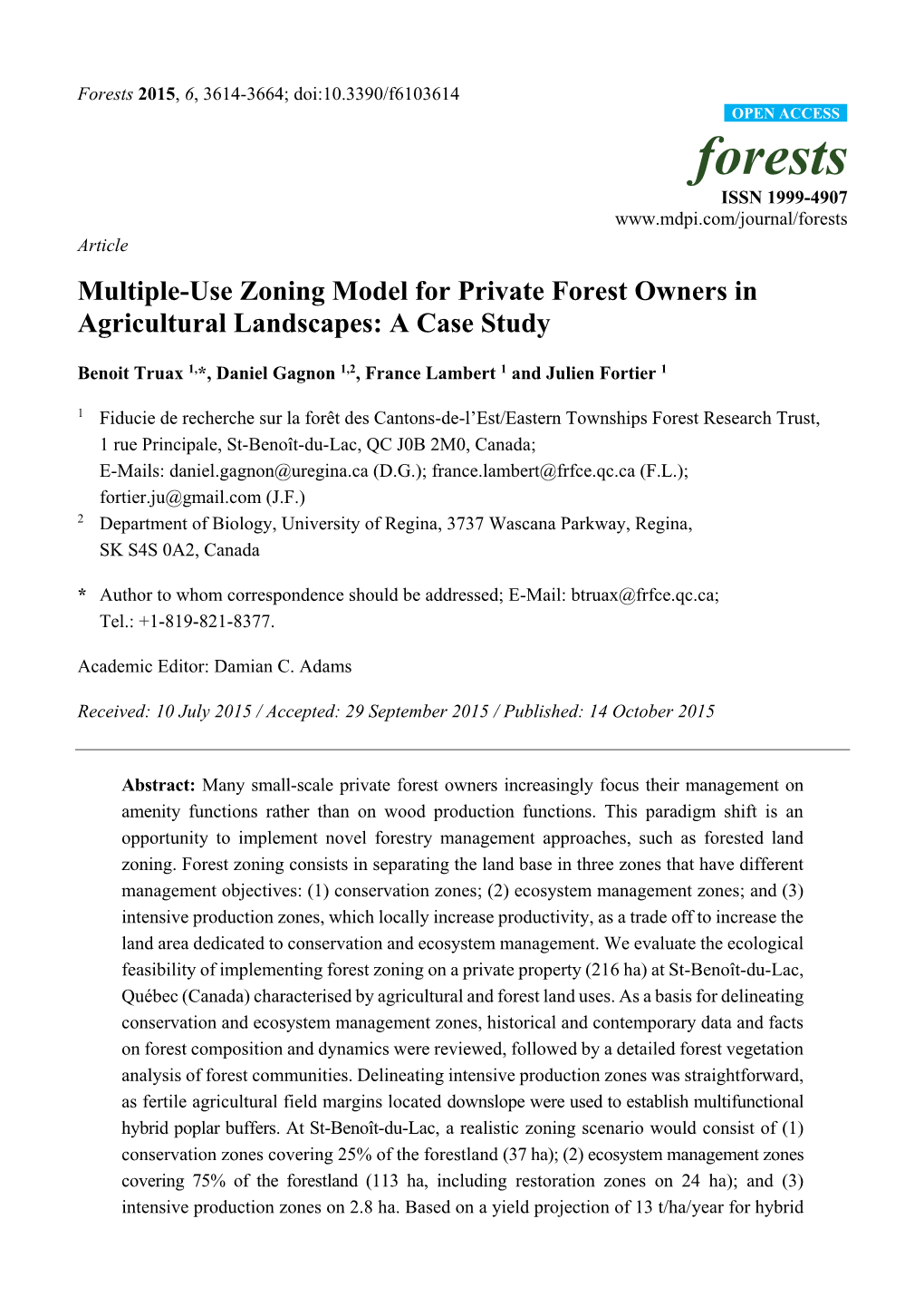Multiple-Use Zoning Model for Private Forest Owners in Agricultural Landscapes: a Case Study