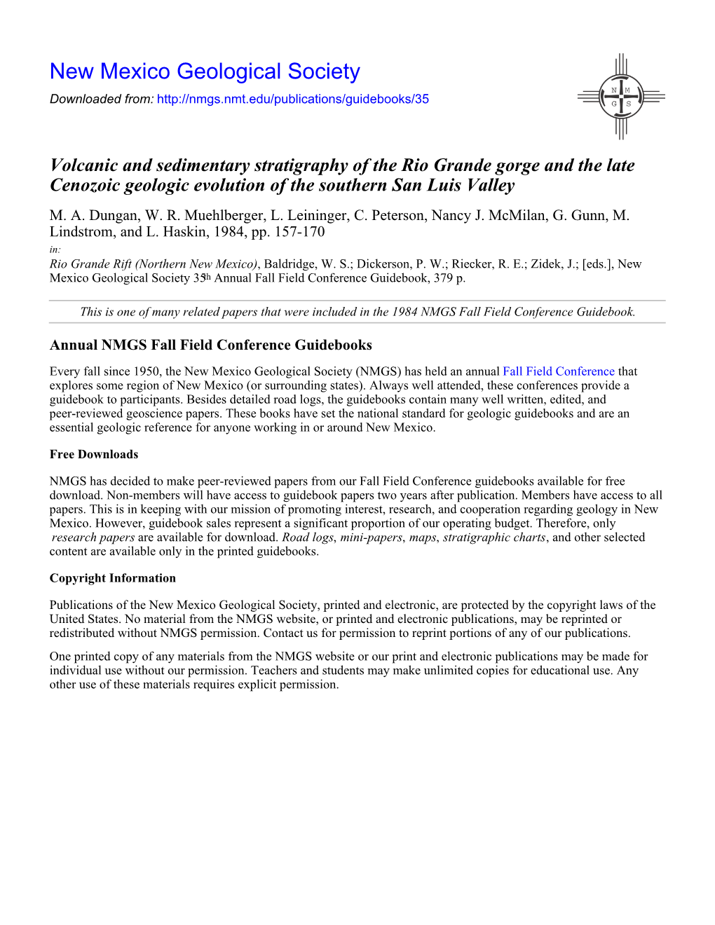 Volcanic and Sedimentary Stratigraphy of the Rio Grande Gorge and the Late Cenozoic Geologic Evolution of the Southern San Luis Valley M