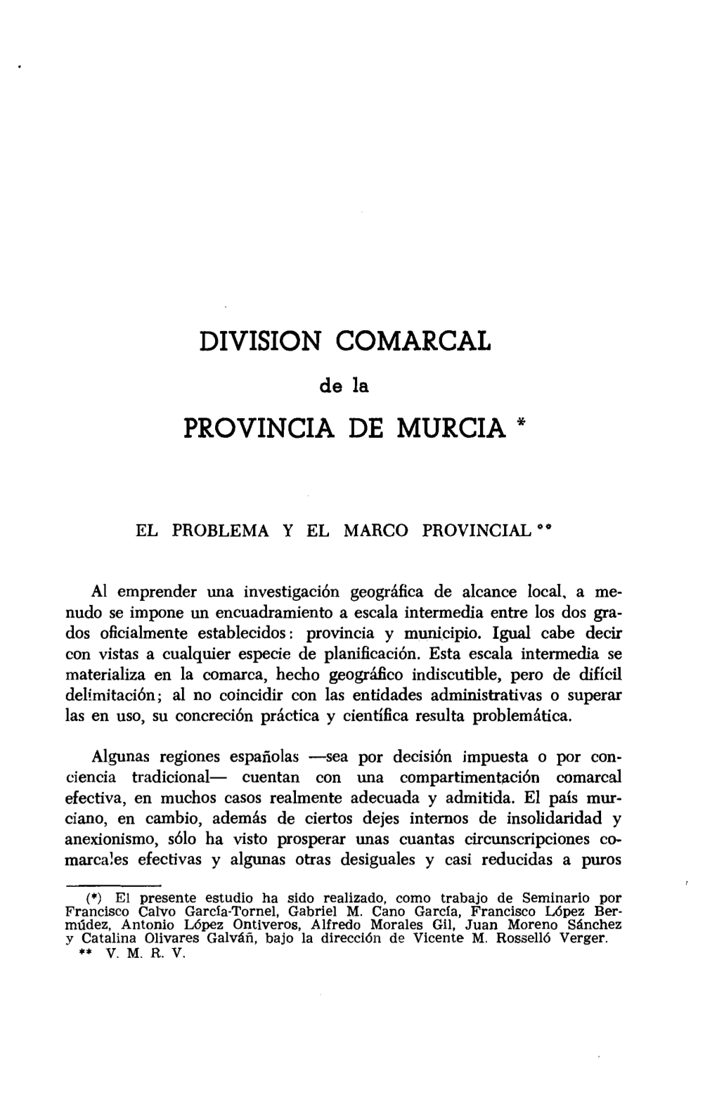 Division Comarcal Provincia De Murcia *