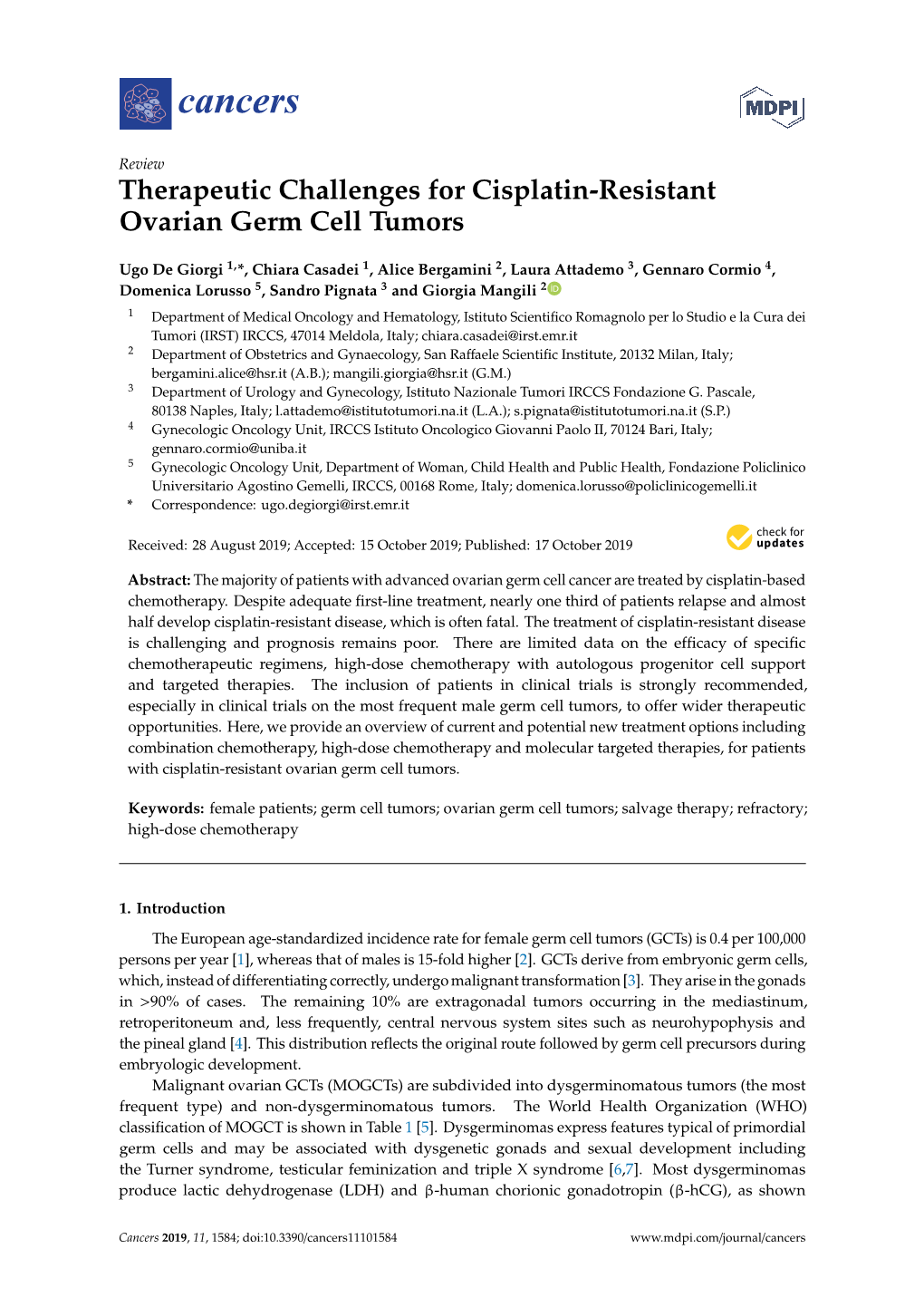 Therapeutic Challenges for Cisplatin-Resistant Ovarian Germ Cell Tumors