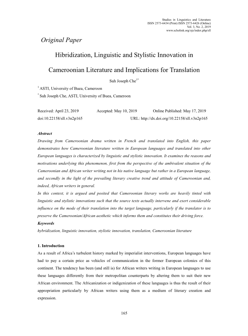 Original Paper Hibridization, Linguistic and Stylistic Innovation In