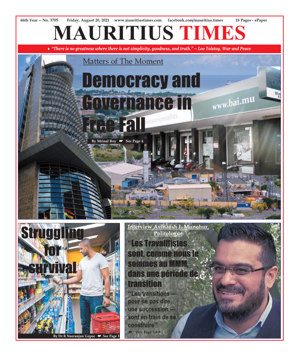 Mauritius Times Epaper Friday 20 August 2021