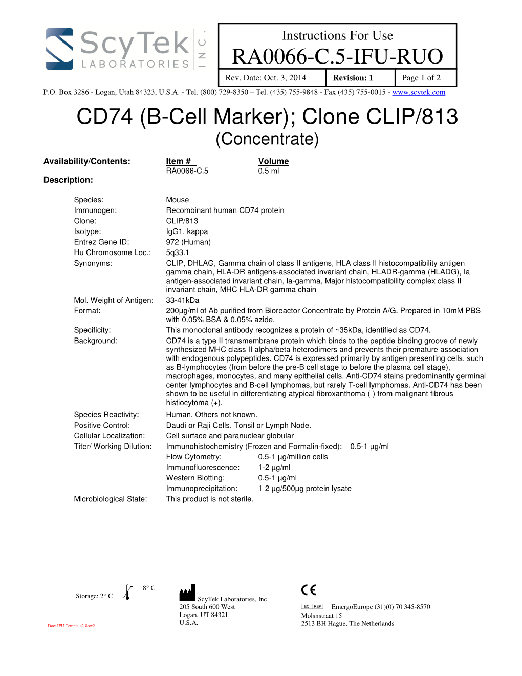 RA0066-C.5-IFU-RUO CD74 (B-Cell Marker); Clone CLIP/813