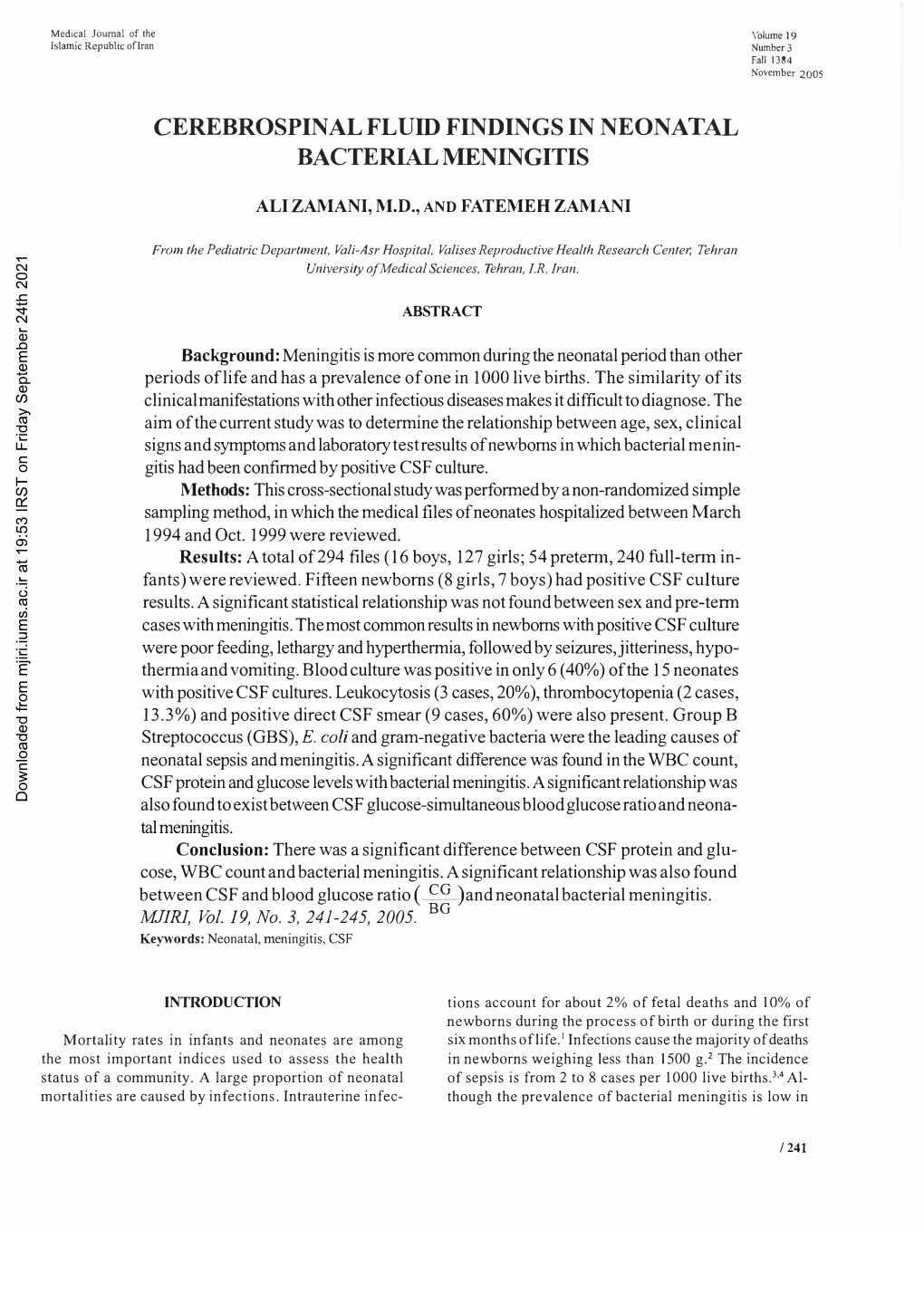 Cerebrospinal Fluid Findings in Neonatal Bacterialmeningitis