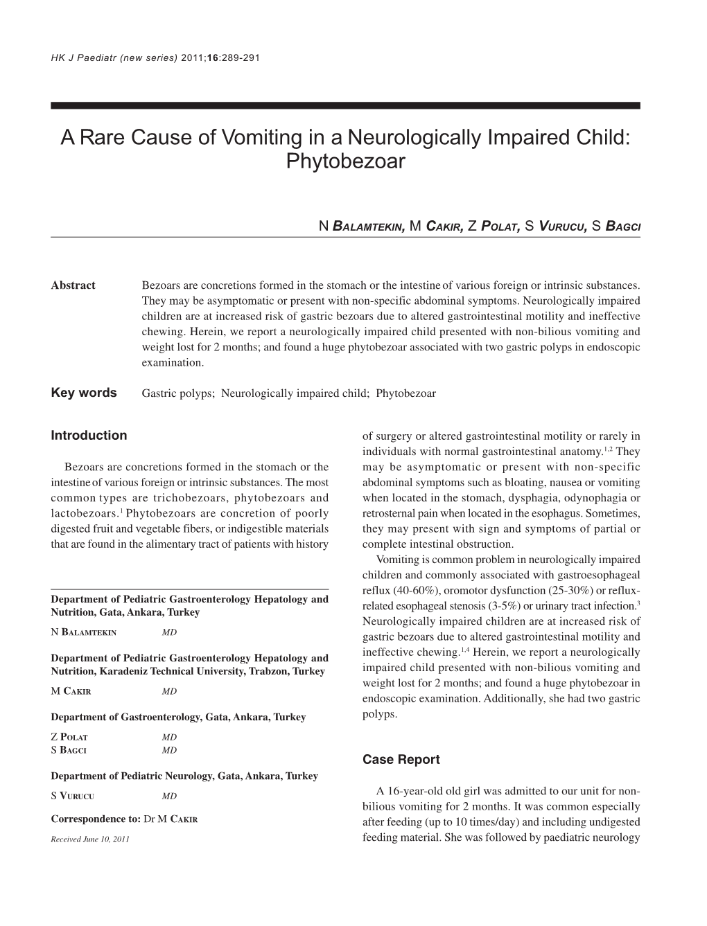 A Rare Cause of Vomiting in a Neurologically Impaired Child: Phytobezoar