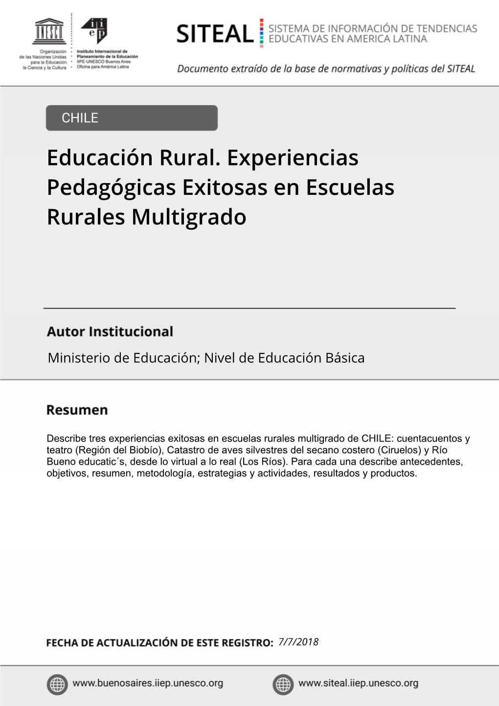 Educación Rural. Experiencias Pedagógicas Exitosas En Escuelas Rurales Multigrado