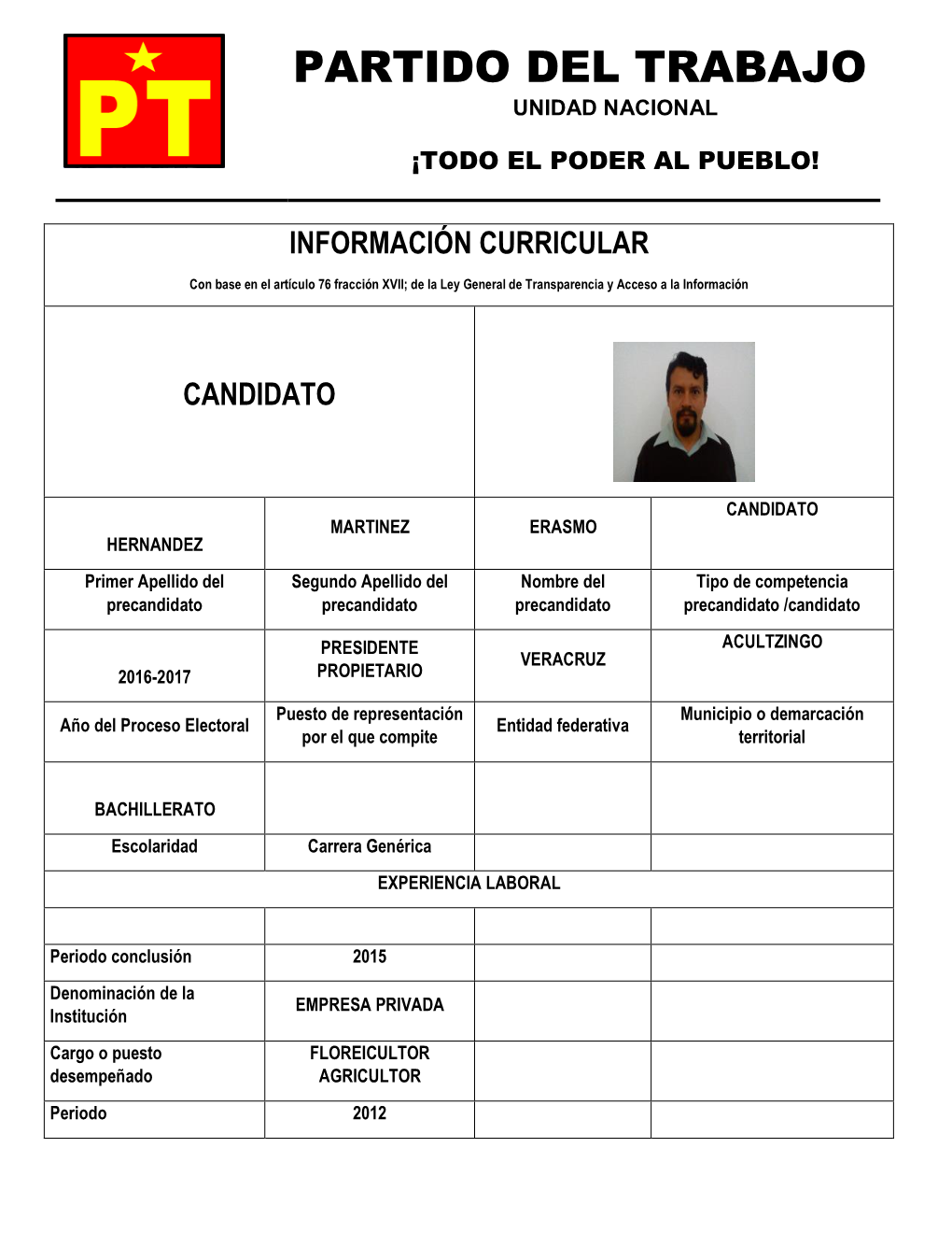 Partido Del Trabajo Unidad Nacional ¡Todo El Poder Al Pueblo!