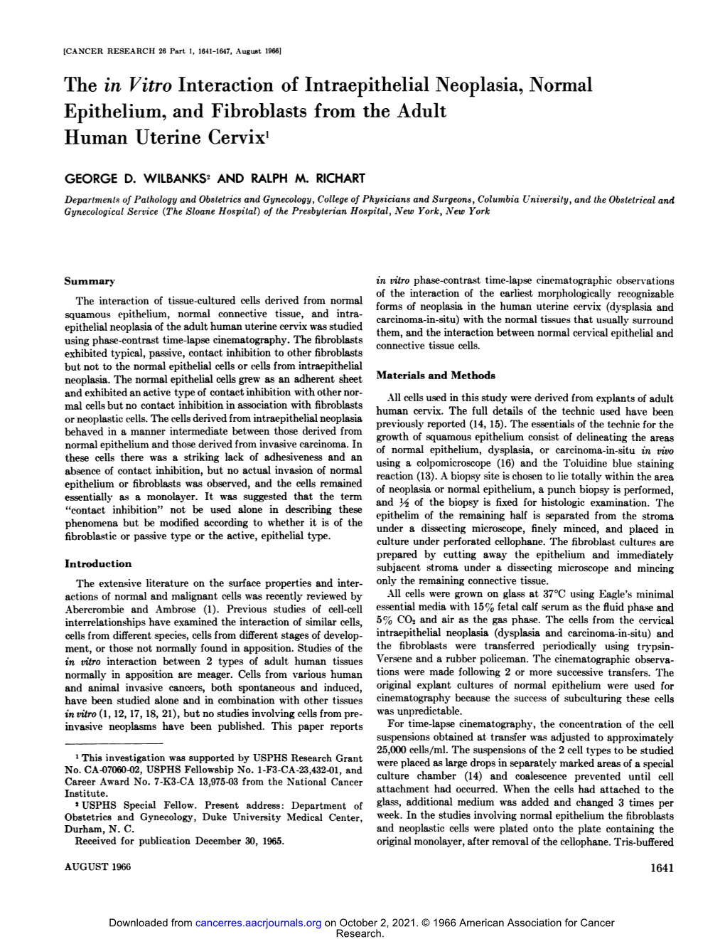 The in Vitro Interaction of Intraepithelial Neoplasia, Normal Epithelium, and Fibroblasts from the Adult Human Uterine Cervix1