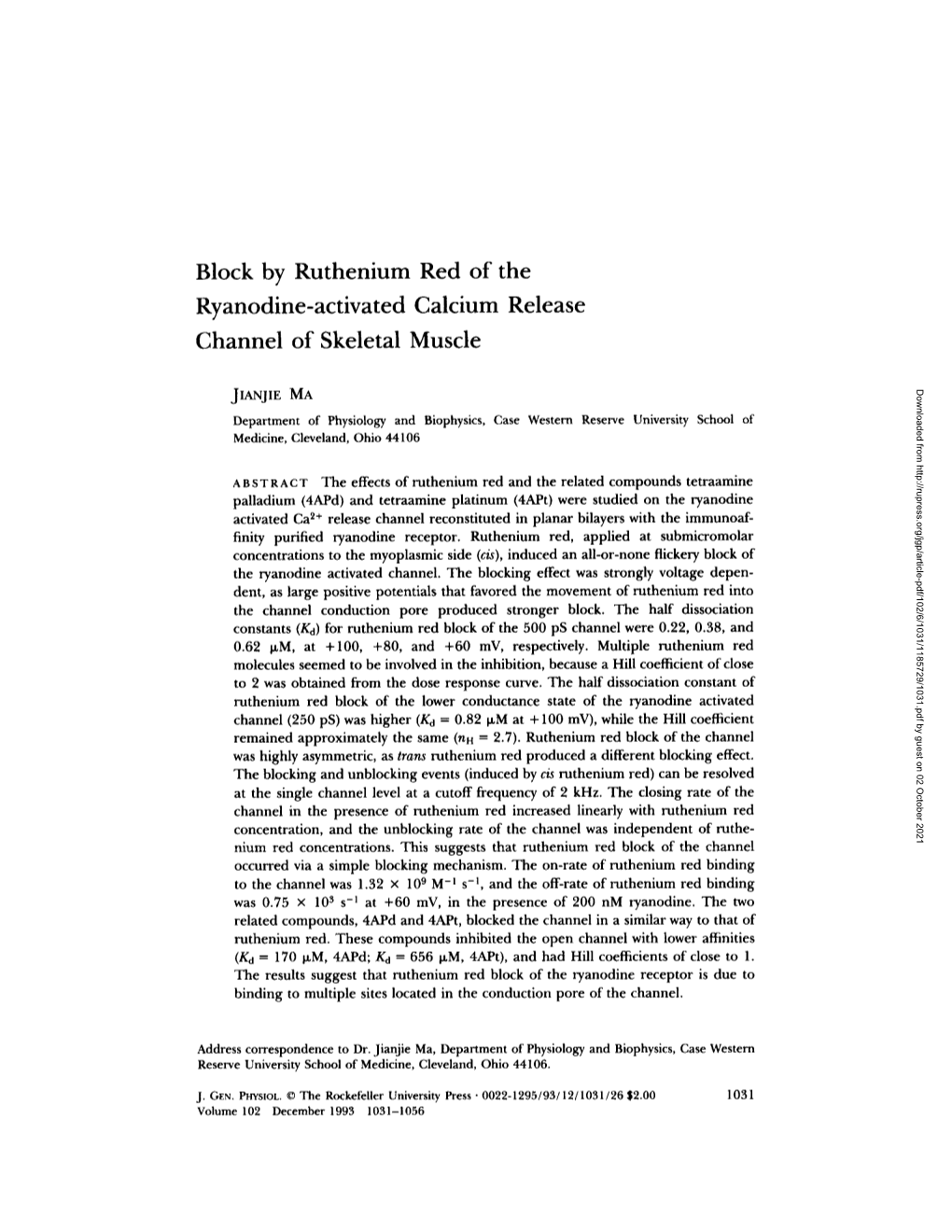 Block by Ruthenium Red of the Ryanodine-Activated Calcium