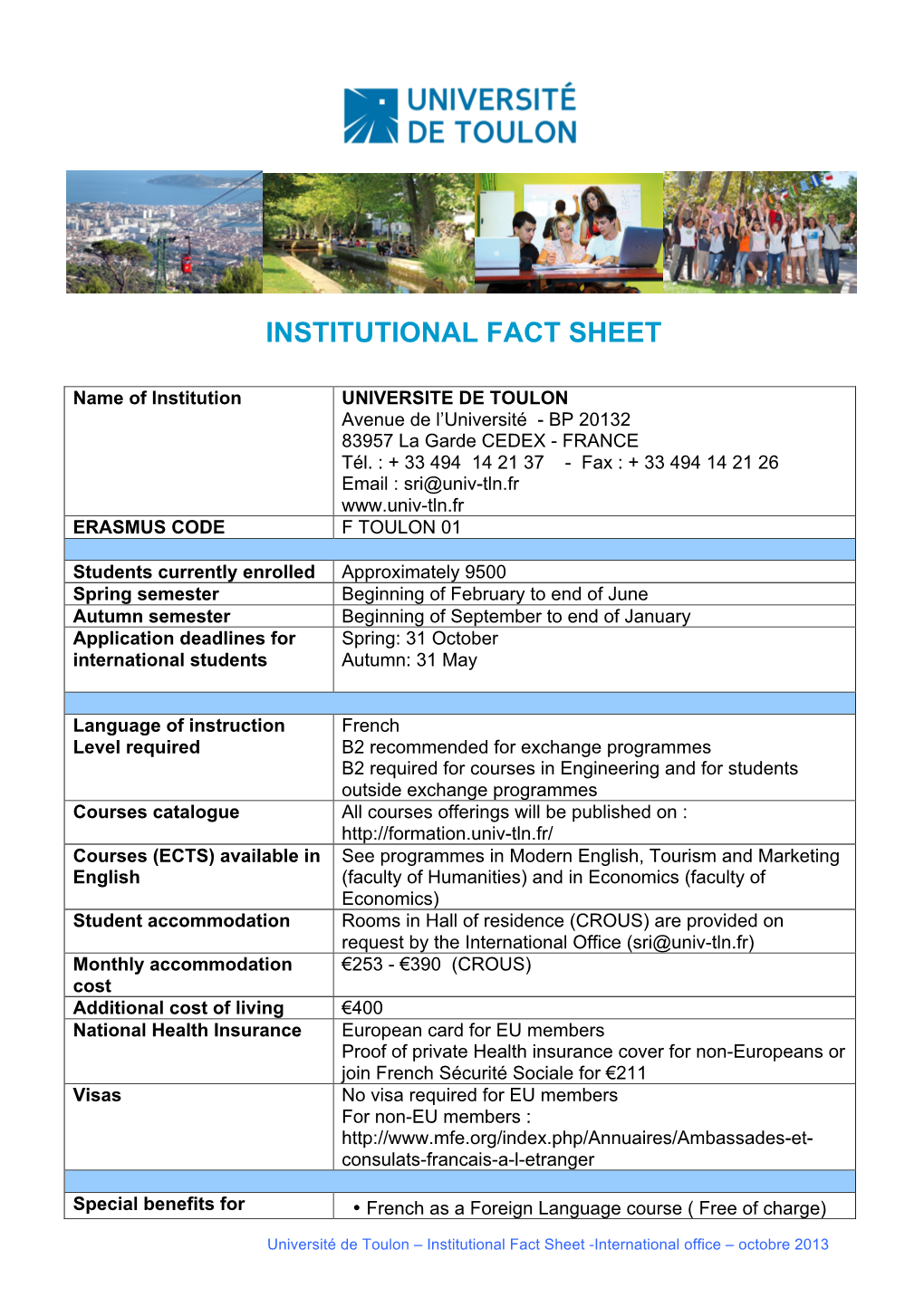 Institutional Fact Sheet