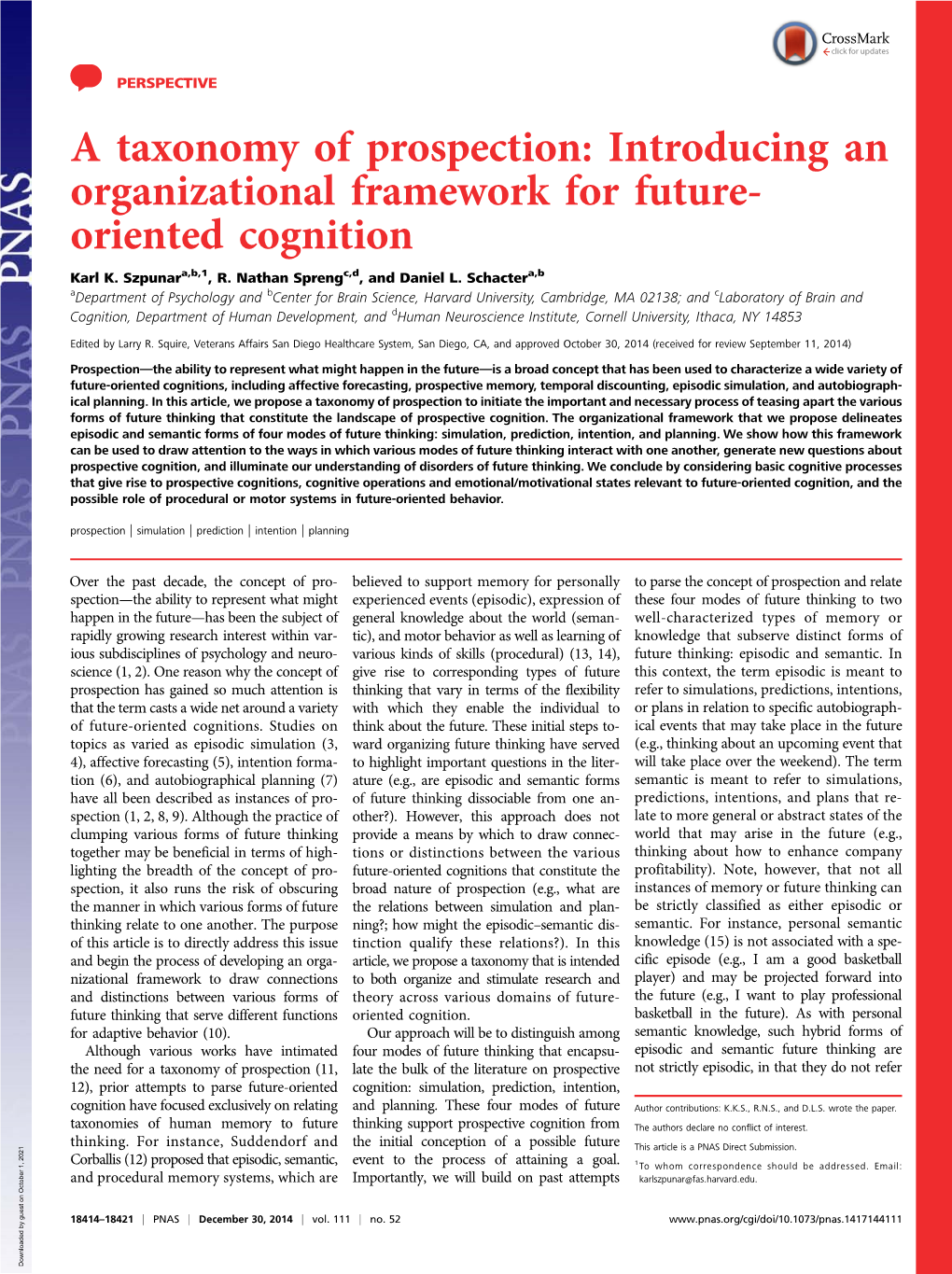 Introducing an Organizational Framework for Future- Oriented Cognition Karl K