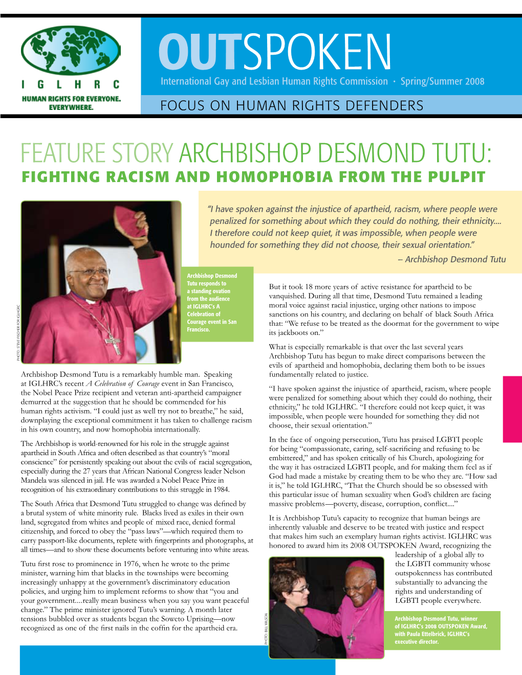 OUTSPOKEN Newsletter Spring/Summer 2008 in PDF Format