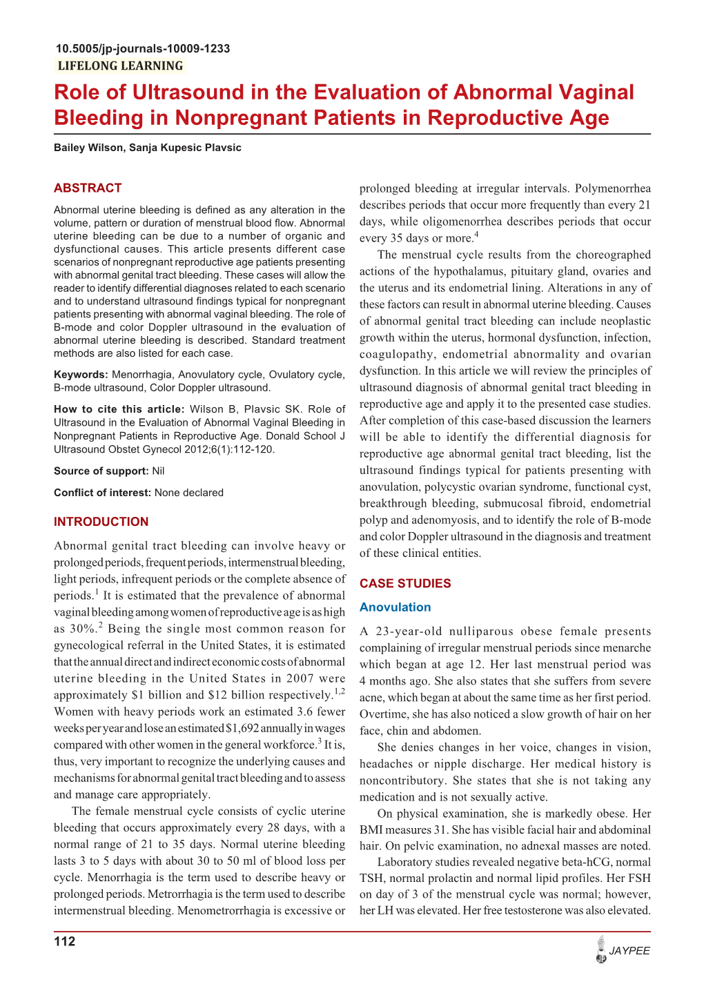 Role of Ultrasound in the Evaluation of Abnormal Vaginal Bleeding in Nonpregnant Patients in Reproductive Age