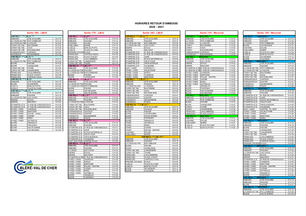 Horaires Retour D'amboise 2020 - 2021