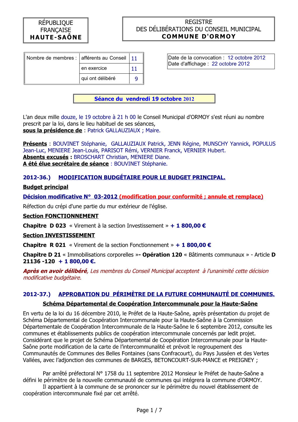 Registre Des Délibérations Du Conseil Municipal Commune