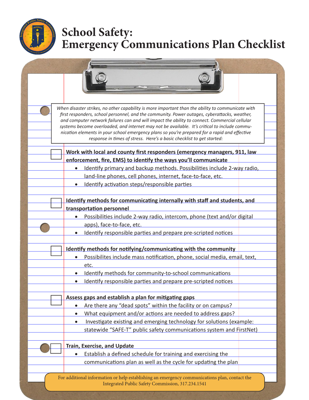 School Safety: Emergency Communications Plan Checklist