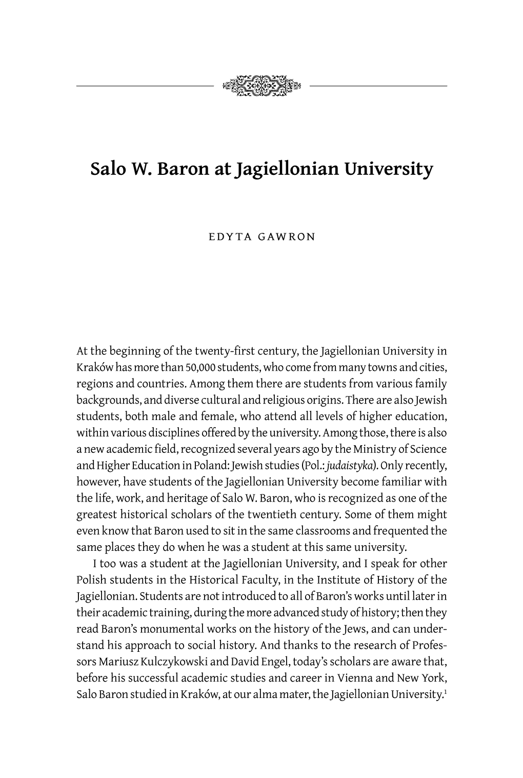 Salo W. Baron at Jagiellonian University