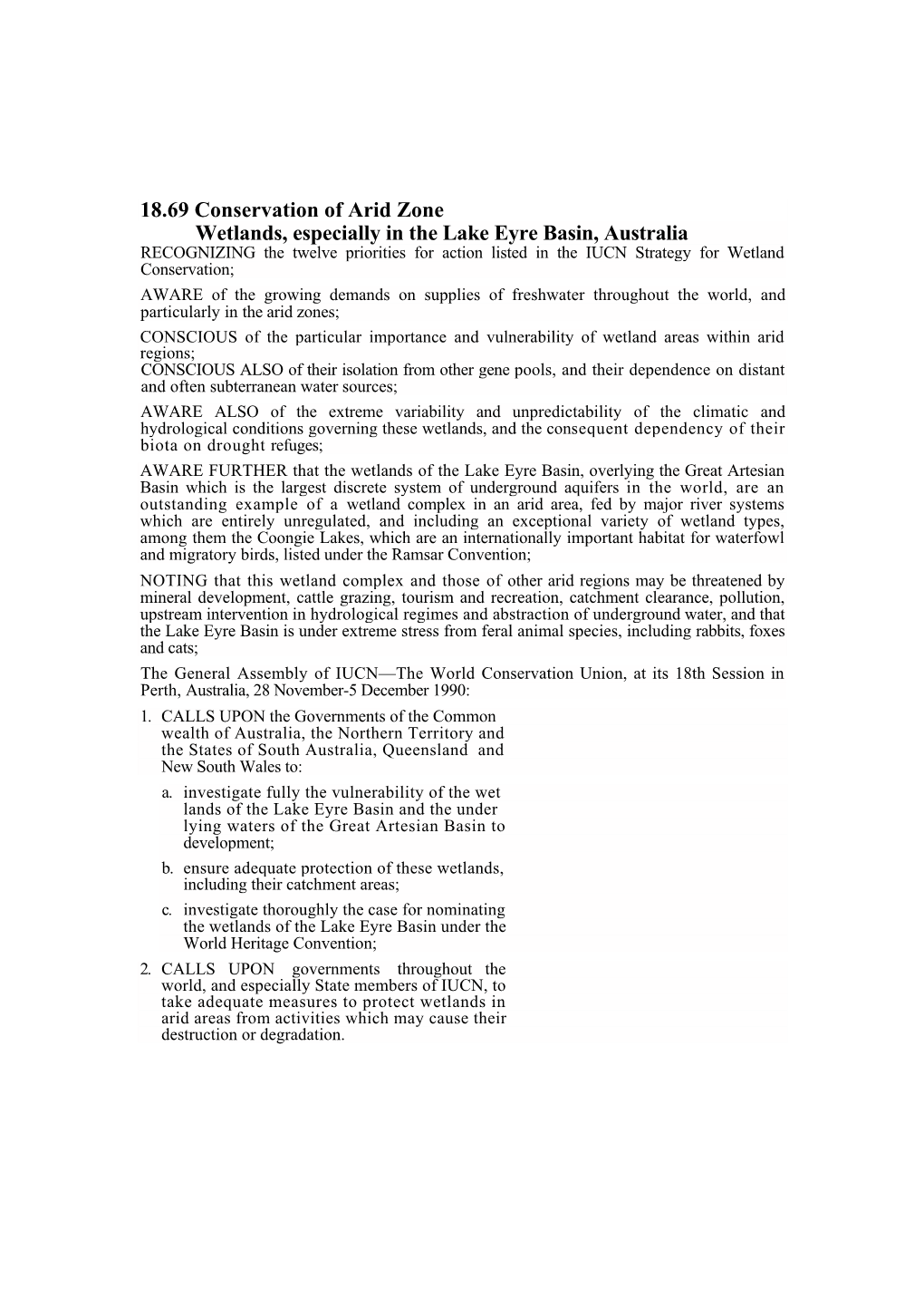 18.69 Conservation of Arid Zone Wetlands, Especially in the Lake