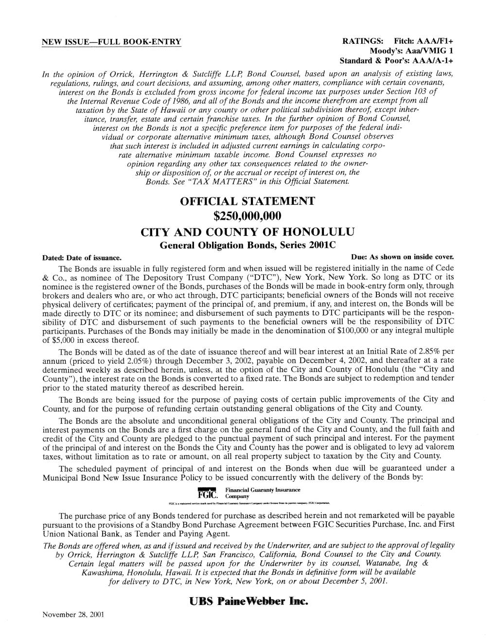 General Obligation Bonds, Series 2001C