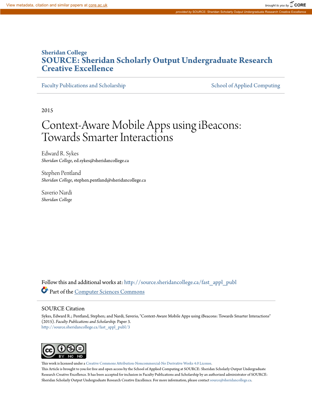 Context-Aware Mobile Apps Using Ibeacons: Towards Smarter Interactions Edward R