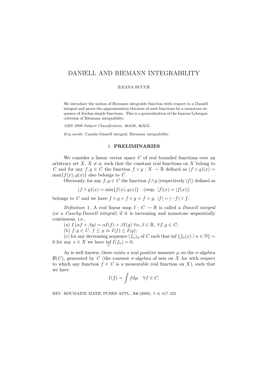 Daniell and Riemann Integrability