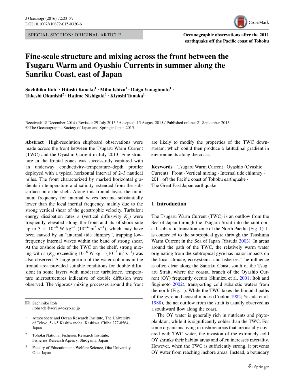 Fine-Scale Structure and Mixing Across the Front Between the Tsugaru Warm and Oyashio… 25