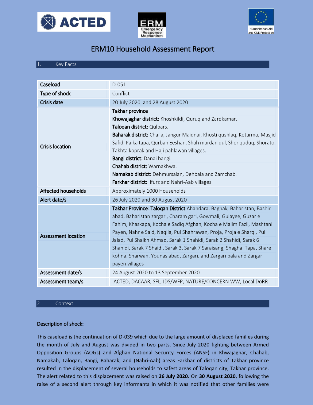 ERM10 Household Assessment Report