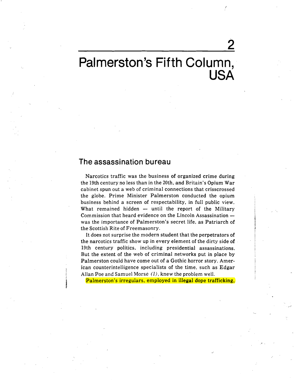 Palmerston's Fifth Column, USA
