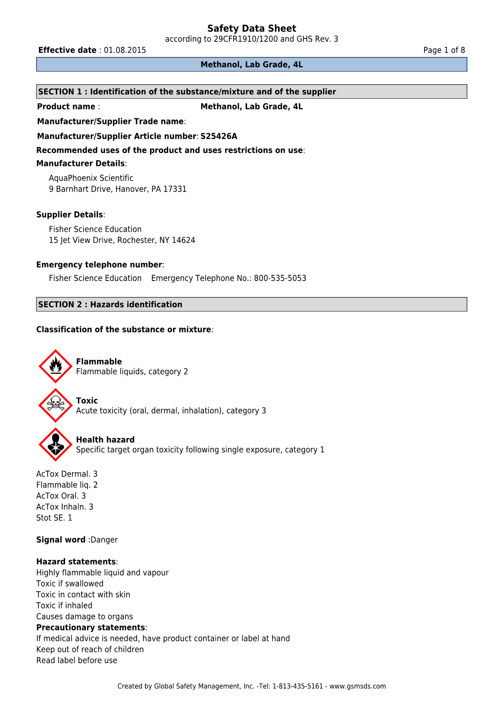 Methanol, Lab Grade, 4L