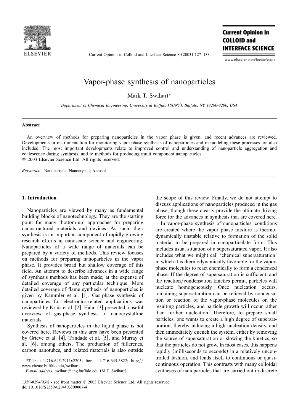 Vapor-Phase Synthesis of Nanoparticles