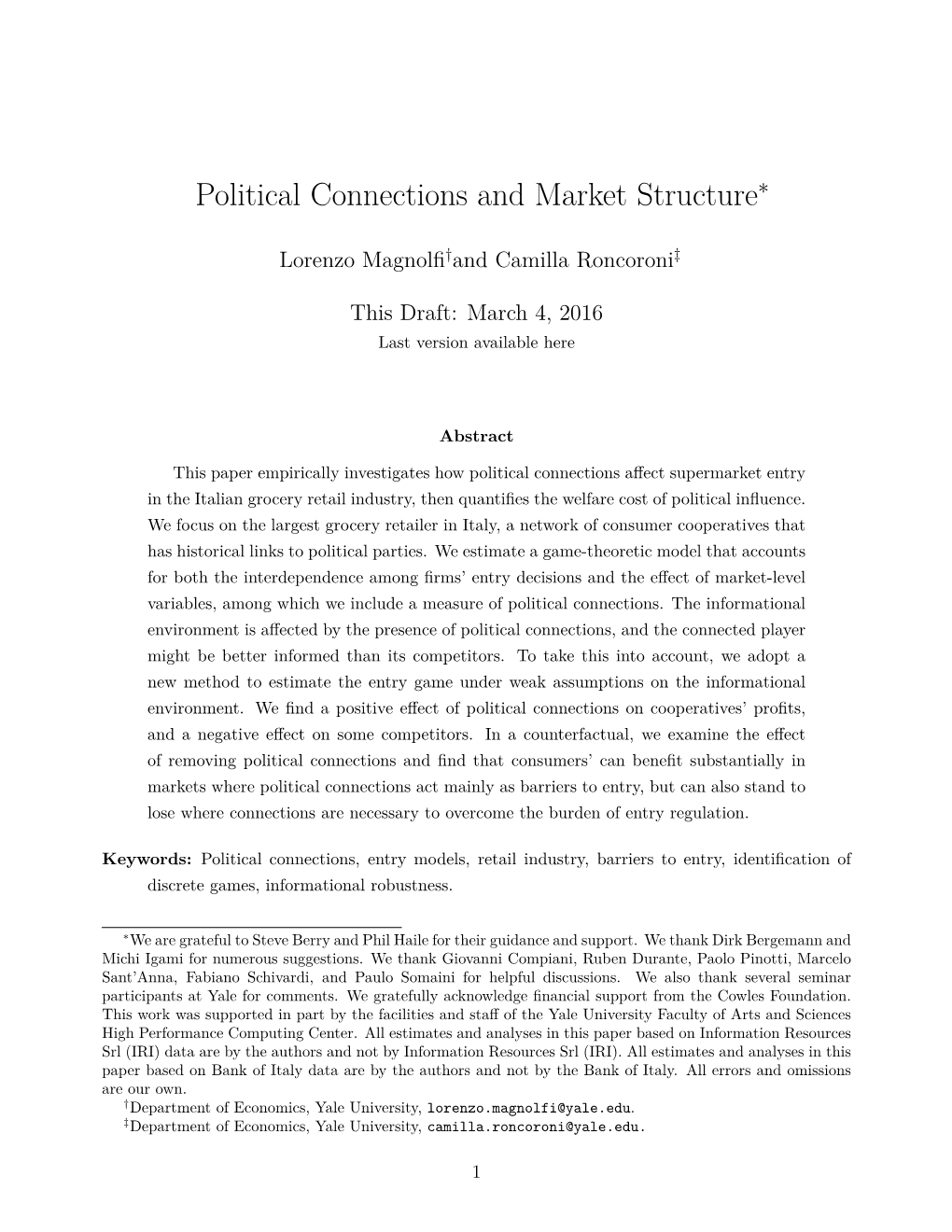 Political Connections and Market Structure∗