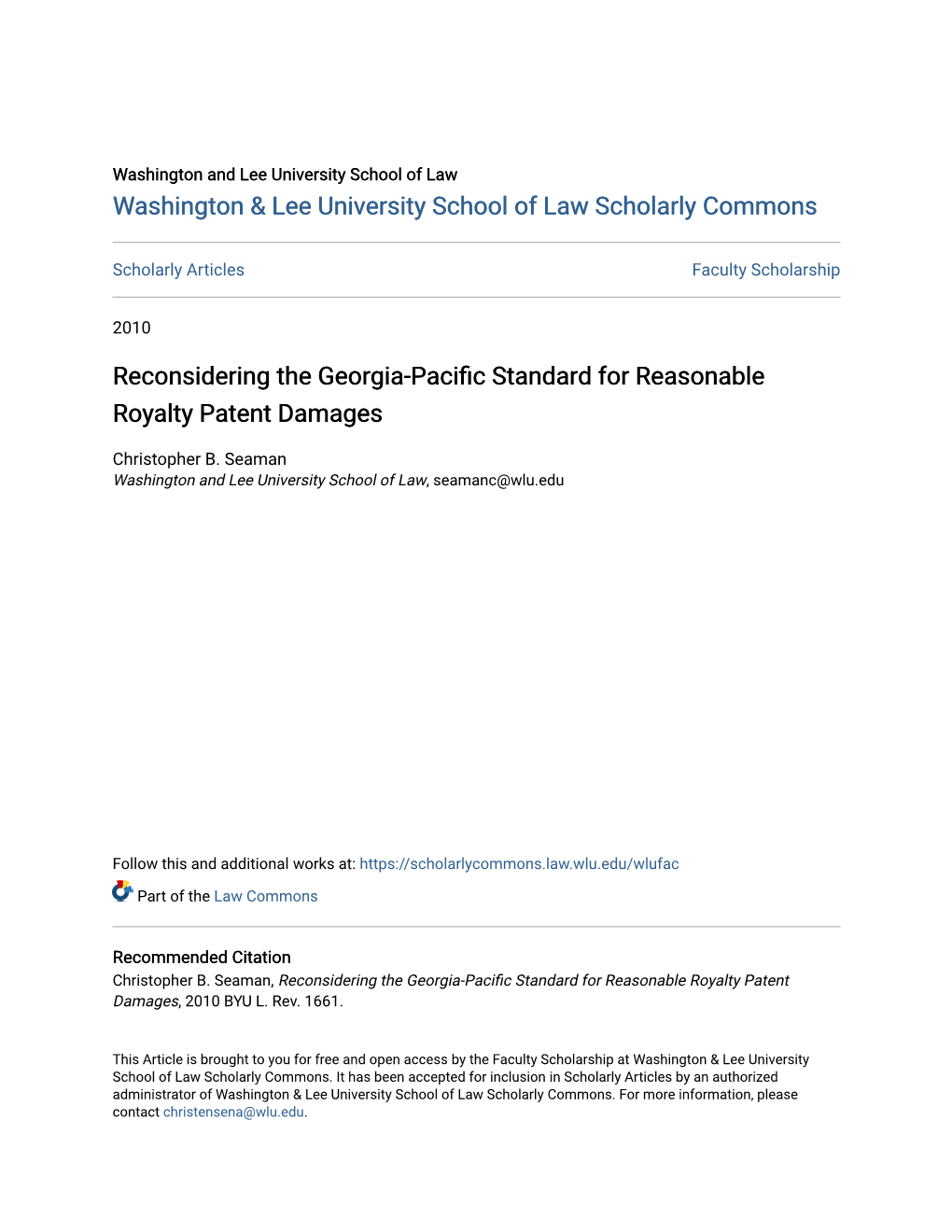 Reconsidering the Georgia-Pacific Standard for Reasonable Royalty Patent Damages