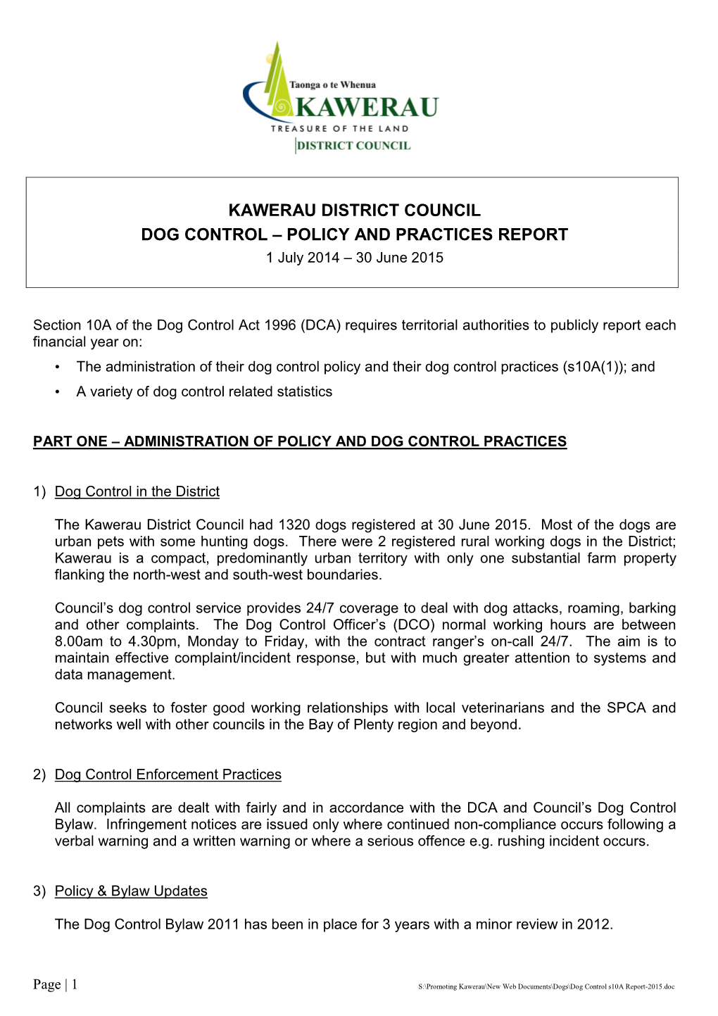 Dog Control S10a Report-2015.Doc