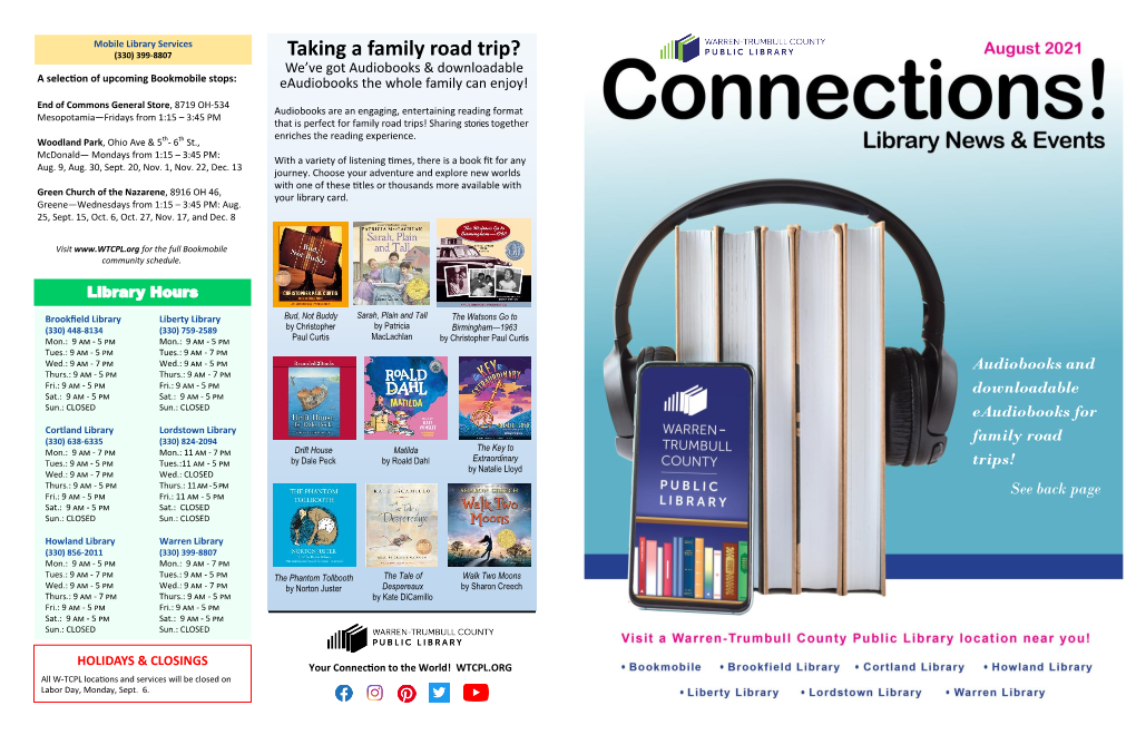 Taking a Family Road Trip? We’Ve Got Audiobooks & Downloadable a Selection of Upcoming Bookmobile Stops: Eaudiobooks the Whole Family Can Enjoy!