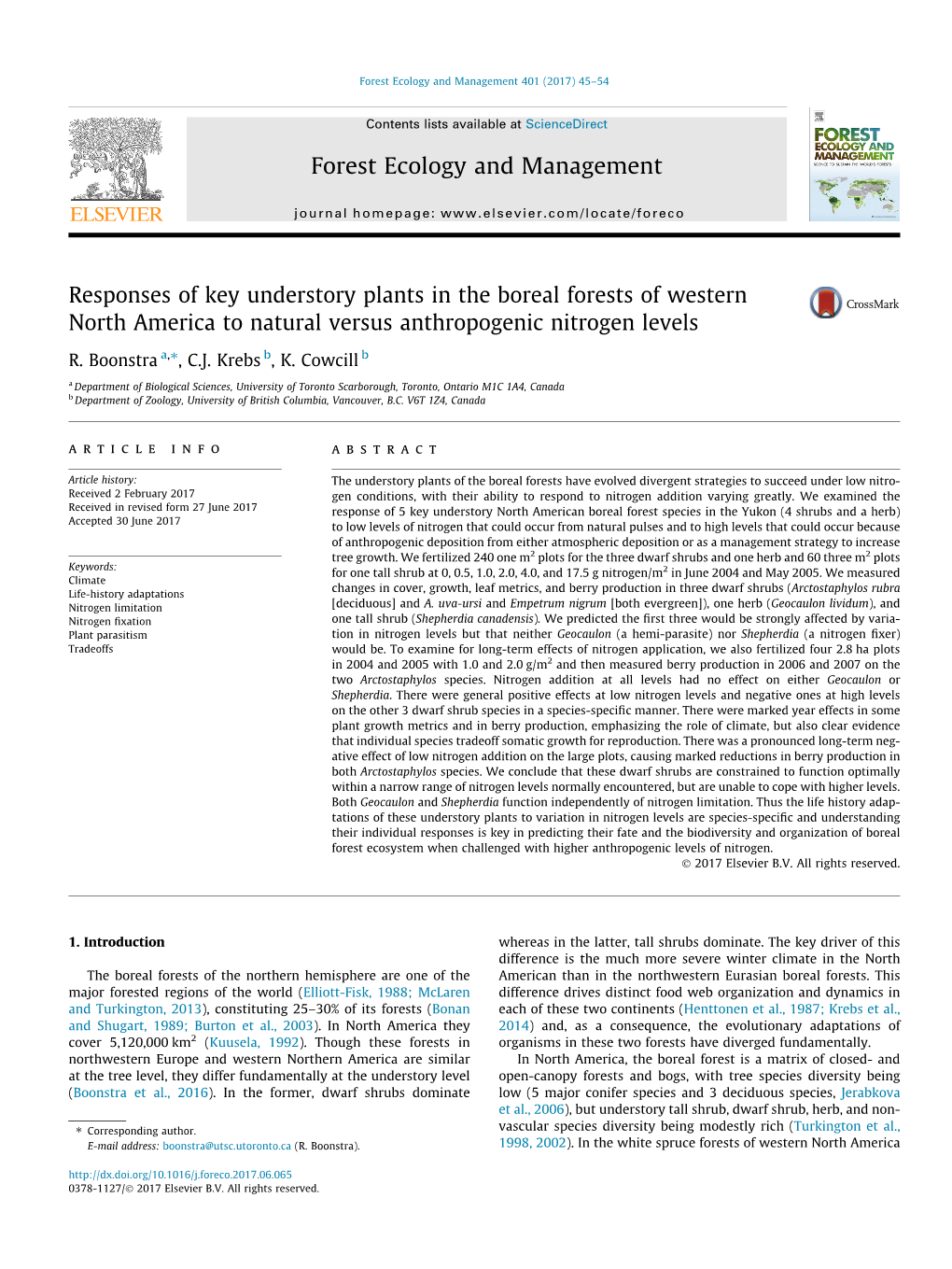 Responses of Key Understory Plants in the Boreal Forests of Western North America to Natural Versus Anthropogenic Nitrogen Levels ⇑ R