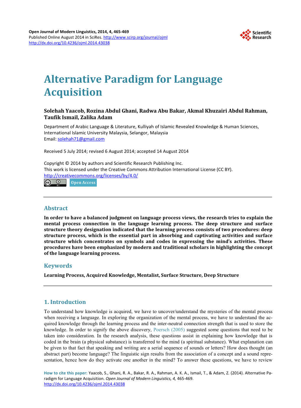 Alternative Paradigm for Language Acquisition