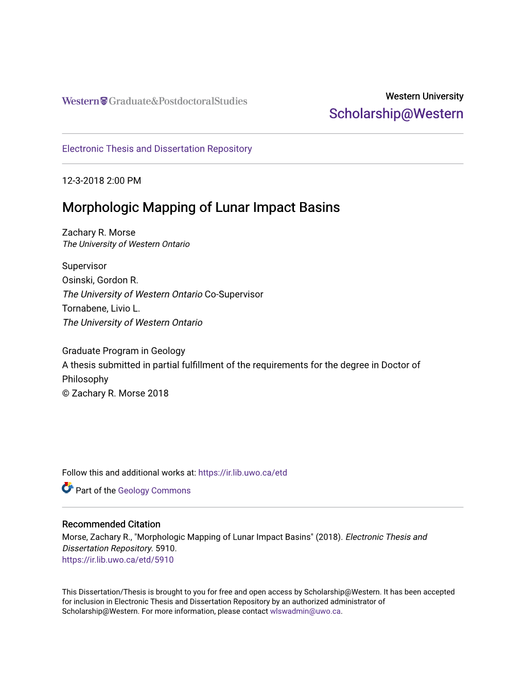 Morphologic Mapping of Lunar Impact Basins