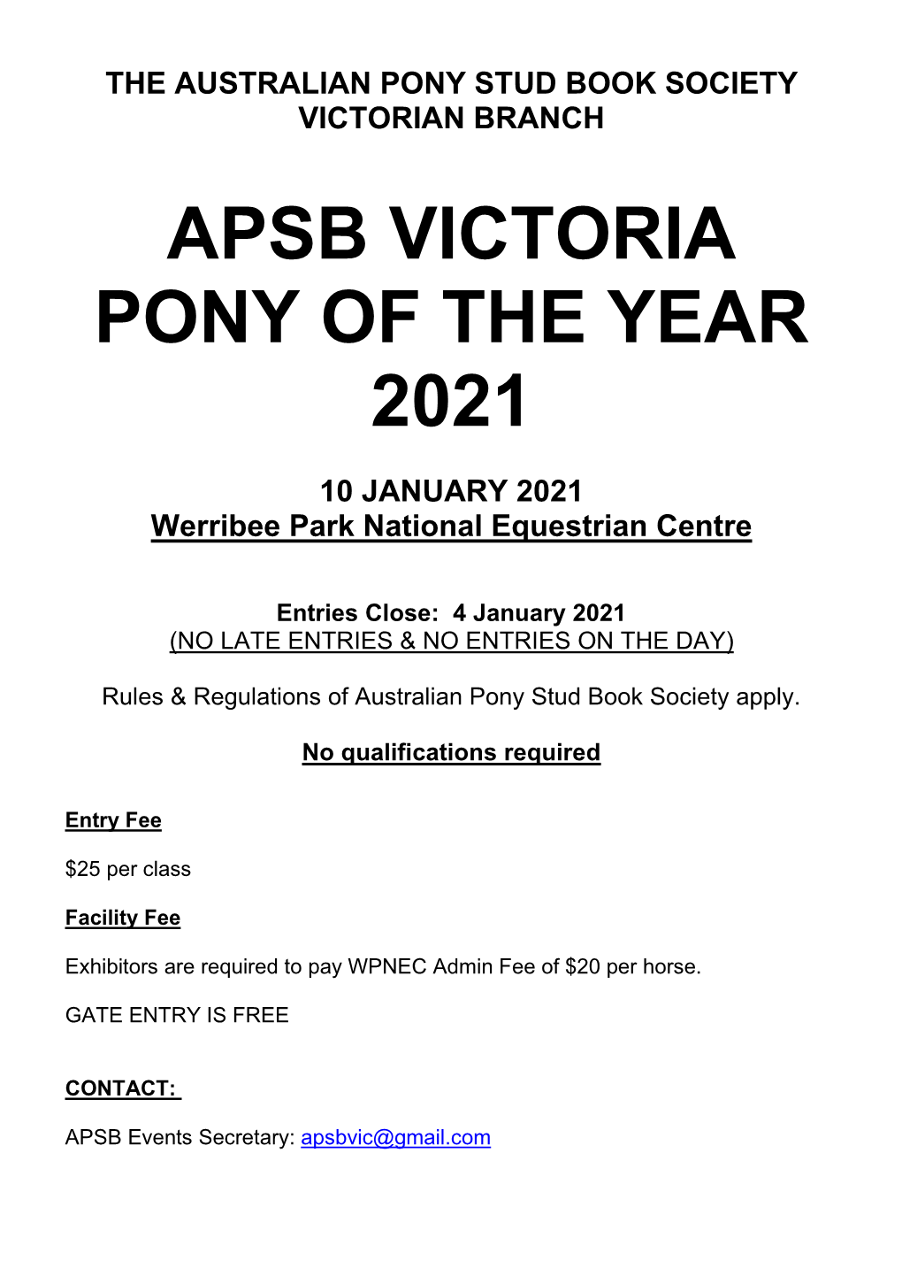 Apsb Victoria Pony of the Year 2021